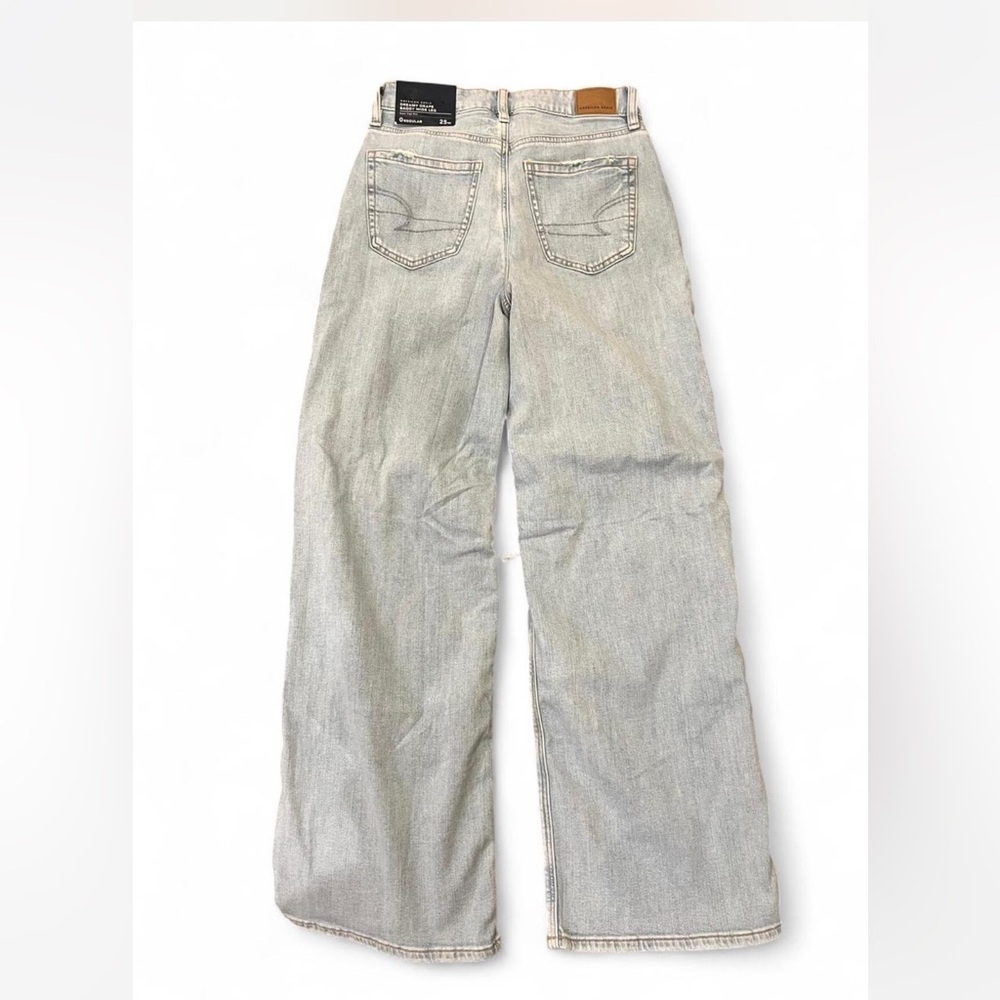 American Eagle Light Blue Ripped Wide Leg Dreamy Drapey Streach Baggy Jeans - Picture 4 of 7